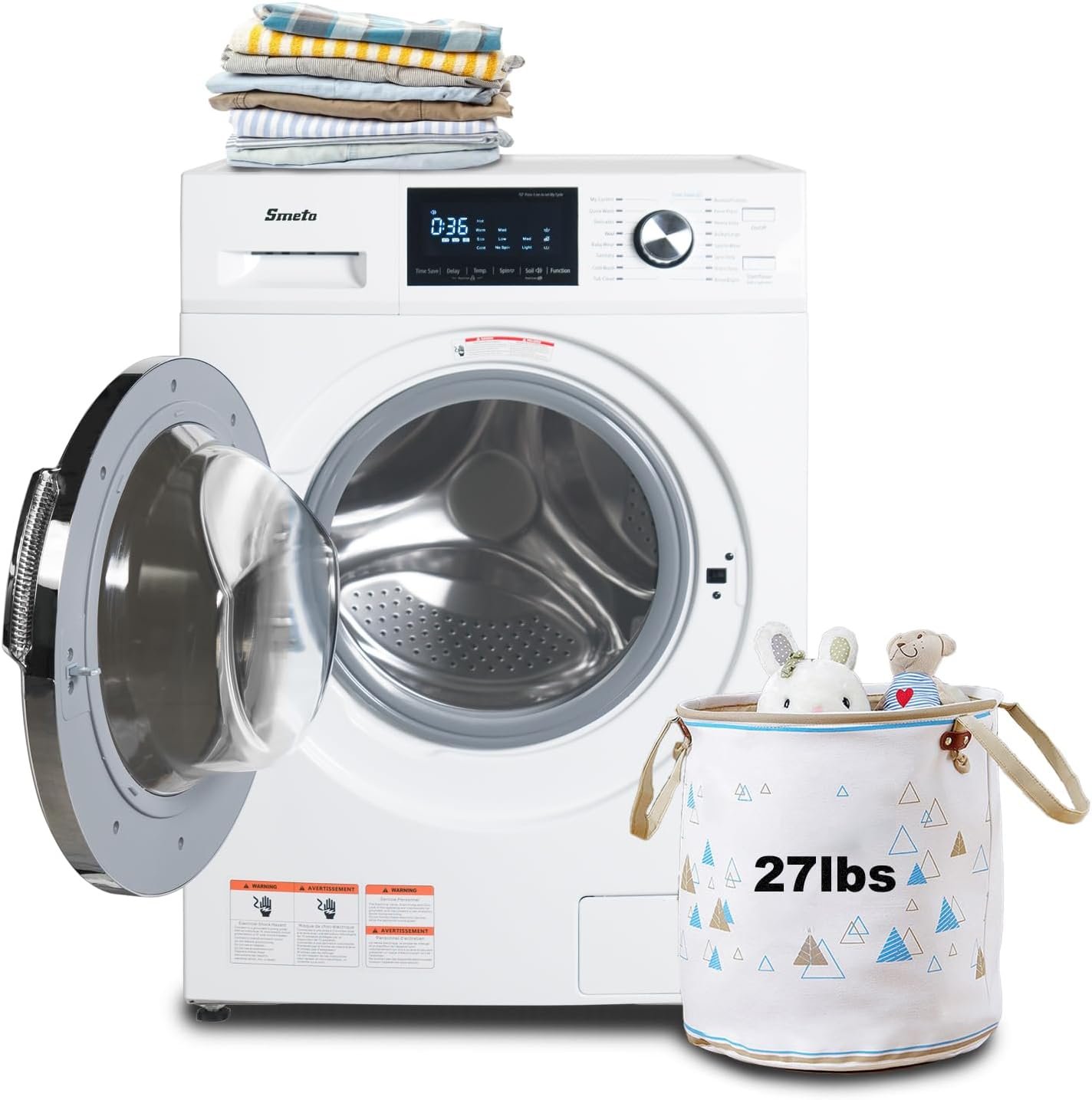 SMETA Compact Front Load Washer Washing Machine 2.8 cu. ft. Small Front Foading Space Saving Washer 24" with 36-Minute Quick Clothes Washing Machines RV Dorm Camper (2.8 cuft)