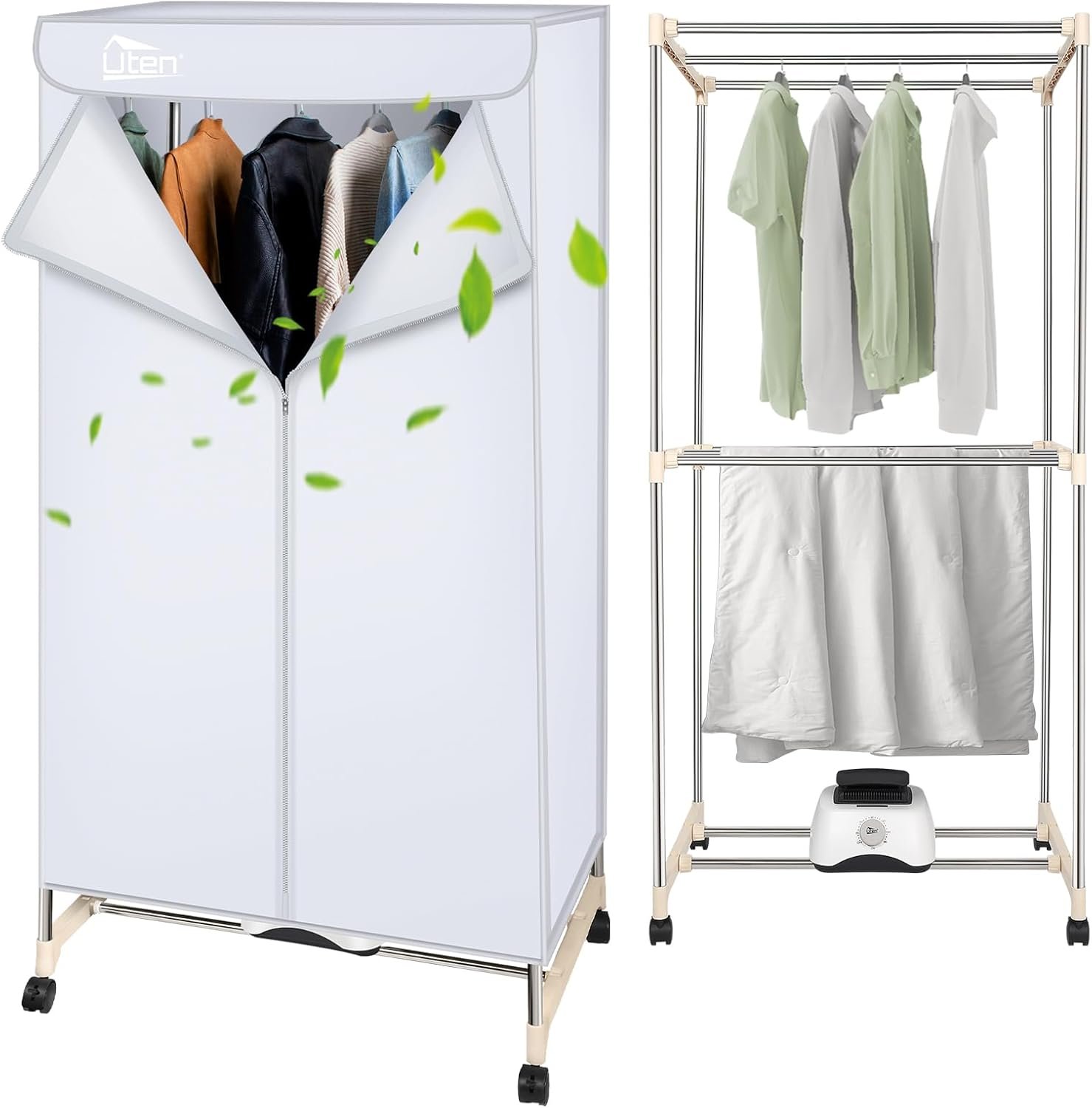 Uten Clothes Dryer Machine, Laundry Drying Wardrobe with Timer, Electric Clothes Drying Rack and Dryer for Apartments, Home