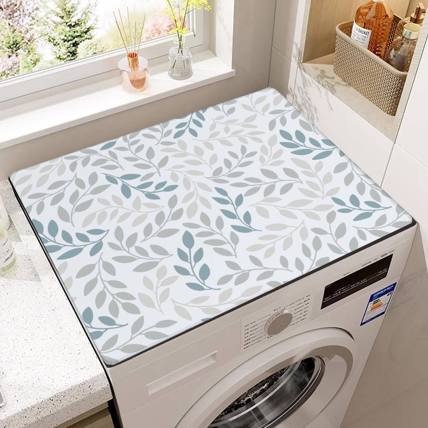 Leaf Washing Machine Dust Cover Pad, Non-slip Washer and Dryer Covers for The Top, Protector Mat for Washer Dryer Aesthetics Home Decor, 23.6" x 19.7"