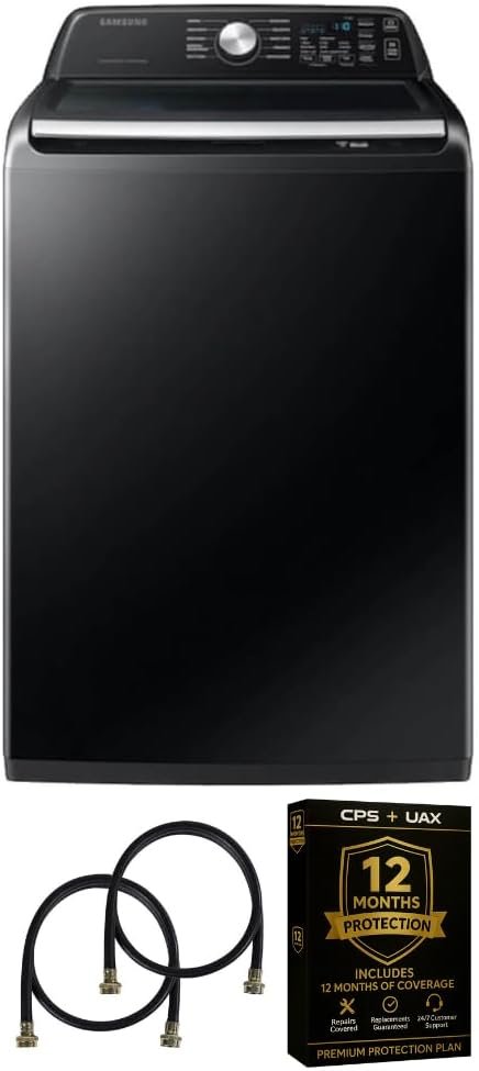 Samsung 4.7 Cu Ft Top Load Washing Machine Bundle with Built-In WaterJet Faucet, Self Clean, Low Vibration Quiet Wash, Smart Wi-Fi, Includes Hoses & 1-Year CPS Protection