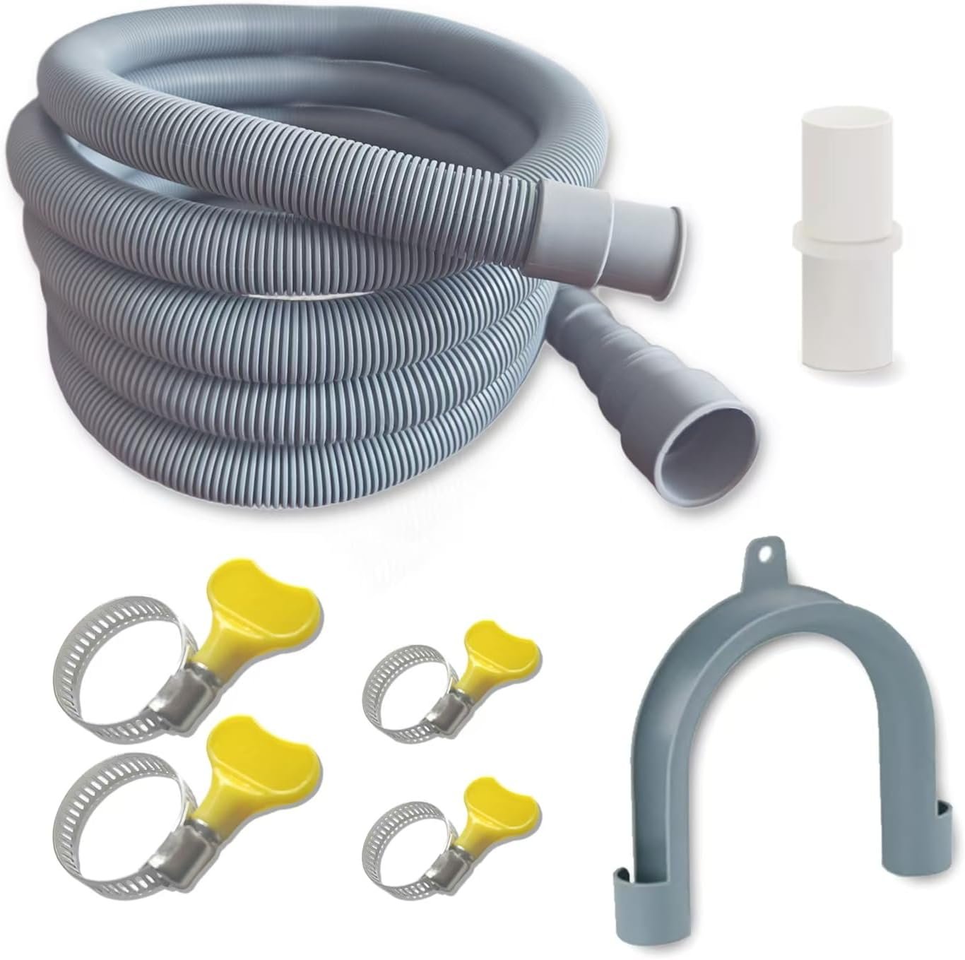 DLHMBOQ 10ft Washing Machine Drain Hose Extension Kit - Universal for Washer, Dishwasher & Dehumidifier, 7-Piece Set with U-Bracket, 4 Clamps & Adapter