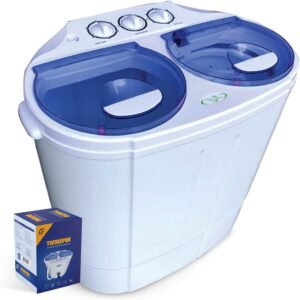 Garatic Portable Compact Mini Twin Tub Washing Machine w/Wash and Spin Cycle, Built-in Gravity Drain, 13lbs Capacity For Camping, Apartments, Dorms, College Rooms, RV’s, Delicates and more