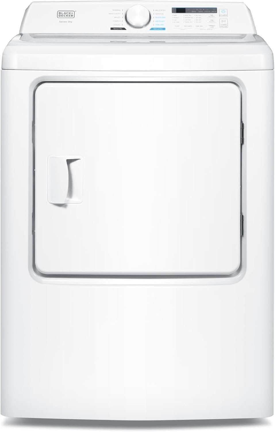 BLACK+DECKER 7.0 Cu. Ft. Front Load Dryer, Electric Clothes Dryer with LED Display and Dial Control, 5 Sensor and Manual Dry Selections, 240V, Requires Professional Installation, BLD67ME, White